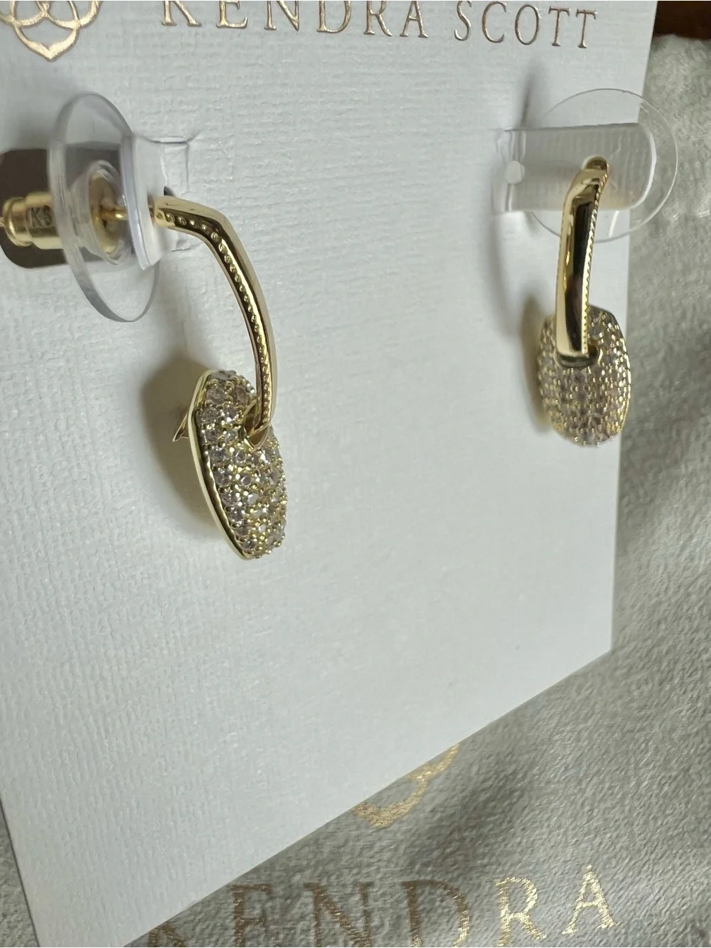 Kendra Scott Bailey Gold Pave Huggie Earrings in White Crystal